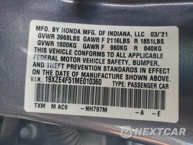 Zdjęcie 12 z 14 samochodu: 2021 HONDA INSIGHT EX VIN:19XZE4F51ME010360 - miniatura