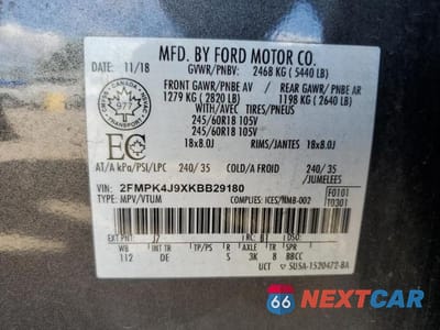 Zdjęcie 14 z 14 samochodu: 2019 FORD EDGE SEL VIN:2FMPK4J9XKBB29180 - miniatura