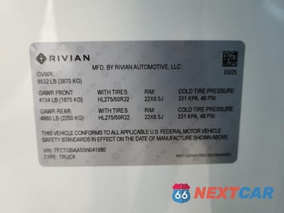 Zdjęcie 13 z 13 samochodu: 2025 RIVIAN R1T ADVENTURE VIN:7FCTGBAA5SN041980 - miniatura
