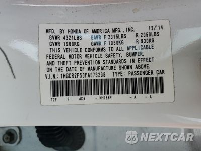 Zdjęcie 12 z 14 samochodu: 2015 HONDA ACCORD SPORT VIN:1HGCR2F53FA073238 - miniatura