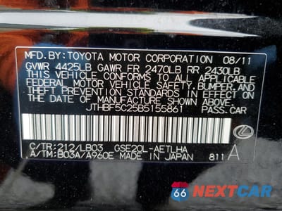 Zdjęcie 13 z 13 samochodu: 2011 LEXUS IS 250 VIN:JTHBF5C25B5155861 - miniatura