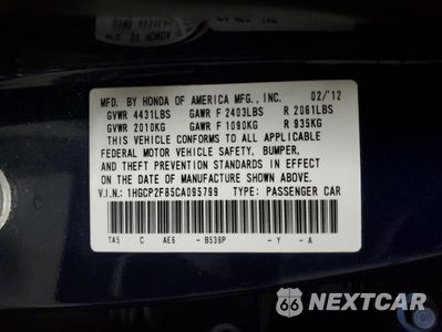 Zdjęcie 12 z 12 samochodu: 2012 HONDA ACCORD EXL VIN:1HGCP2F85CA095799 - miniatura