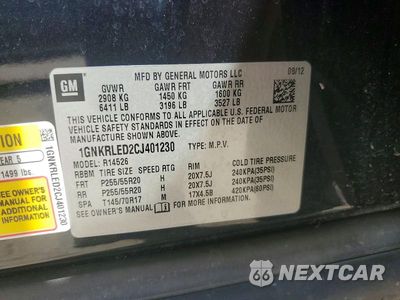 Zdjęcie 14 z 14 samochodu: 2012 CHEVROLET TRAVERSE LTZ VIN:1GNKRLED2CJ401230 - miniatura