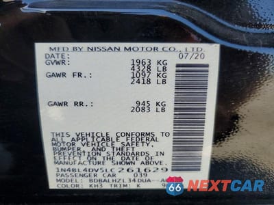 Zdjęcie 12 z 12 samochodu: 2020 NISSAN ALTIMA SV VIN:1N4BL4DV5LC261629 - miniatura