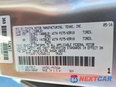 Zdjęcie 13 z 13 samochodu: 2016 TOYOTA TUNDRA SR5 VIN:5TFDW5F17GX560113 - miniatura