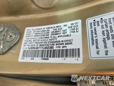 Zdjęcie 14 z 14 samochodu: 2007 HONDA CR-V EXL VIN:5J6RE48777L002395 - miniatura