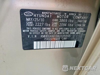 Zdjęcie 13 z 13 samochodu: 2010 HYUNDAI ELANTRA GLS VIN:KMHDU4AD3AU105555 - miniatura