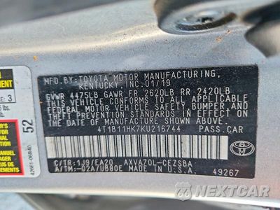Zdjęcie 12 z 12 samochodu: 2019 TOYOTA CAMRY SE VIN:4T1B11HK7KU216744 - miniatura