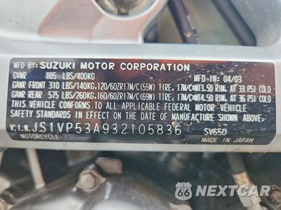 Zdjęcie 9 z 9 samochodu: 2003 SUZUKI SV650 VIN:JS1VP53A932105836 - miniatura