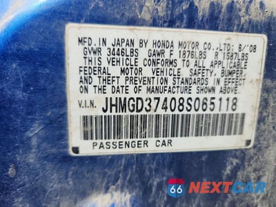 Zdjęcie 12 z 12 samochodu: 2008 HONDA FIT VIN:JHMGD37408S065118 - miniatura