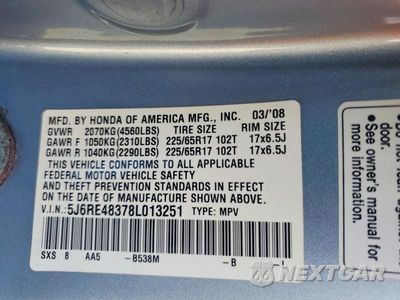Zdjęcie 13 z 13 samochodu: 2008 HONDA CR-V LX VIN:5J6RE48378L013251 - miniatura