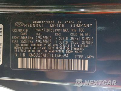 Zdjęcie 13 z 13 samochodu: 2020 HYUNDAI TUCSON SEL VIN:KM8J33AL3LU146584 - miniatura