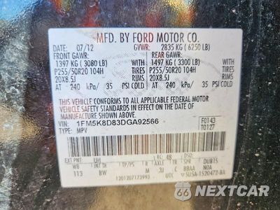 Zdjęcie 13 z 13 samochodu: 2013 FORD EXPLORER XLT VIN:1FM5K8D83DGA92566 - miniatura