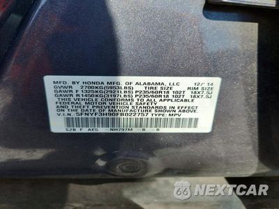 Zdjęcie 13 z 13 samochodu: 2015 HONDA PILOT TOURING VIN:5FNYF3H90FB022757 - miniatura