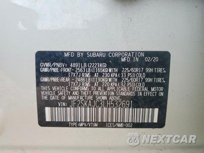 Zdjęcie 13 z 13 samochodu: 2020 SUBARU FORESTER PREMIUM VIN:JF2SKAJC3LH532691 - miniatura