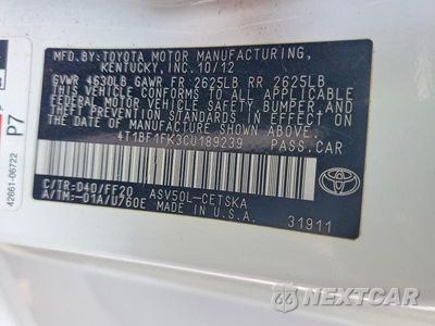 Zdjęcie 13 z 13 samochodu: 2012 TOYOTA CAMRY SE VIN:4T1BF1FK3CU189239 - miniatura