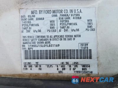 Zdjęcie 13 z 13 samochodu: 2000 FORD EXPEDITION XLT VIN:1FMRU15L0YLB51169 - miniatura