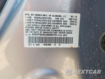 Zdjęcie 13 z 13 samochodu: 2016 HONDA PILOT TOURING VIN:5FNYF6H92GB090755 - miniatura