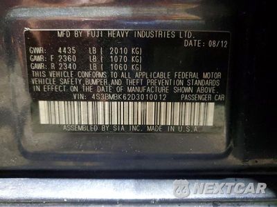 Zdjęcie 12 z 12 samochodu: 2013 SUBARU LEGACY 2.5I LIMITED VIN:4S3BMBK62D3010012 - miniatura