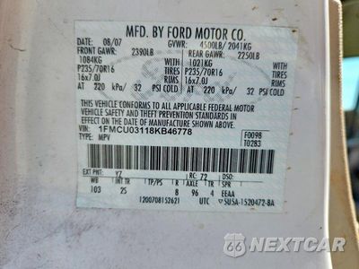 Zdjęcie 12 z 12 samochodu: 2008 FORD ESCAPE XLT VIN:1FMCU03118KB46778 - miniatura
