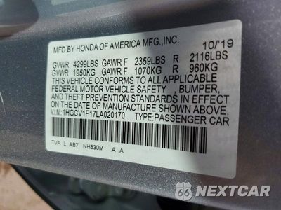 Zdjęcie 12 z 12 samochodu: 2020 HONDA ACCORD LX VIN:1HGCV1F17LA020170 - miniatura