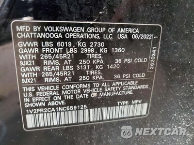 Zdjęcie 13 z 13 samochodu: 2022 VOLKSWAGEN ATLAS SEL PREMIUM R-LINE VIN:1V2FR2CA1NC559125 - miniatura