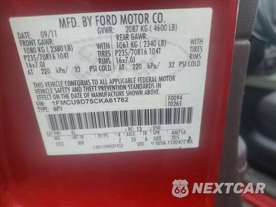 Zdjęcie 13 z 13 samochodu: 2012 FORD ESCAPE XLT VIN:1FMCU9D75CKA61782 - miniatura