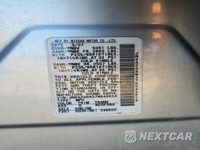 Zdjęcie 12 z 12 samochodu: 2007 NISSAN MURANO S VIN:JN8AZ08W37W649824 - miniatura