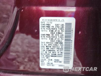 Zdjęcie 13 z 13 samochodu: 2013 NISSAN MURANO S VIN:JN8AZ1MW9DW309097 - miniatura