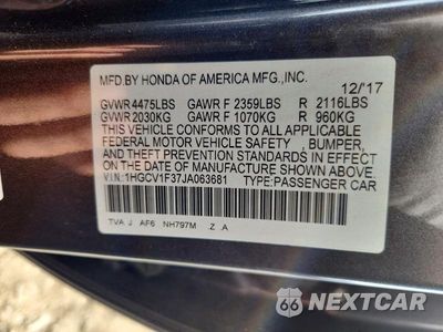 Zdjęcie 12 z 12 samochodu: 2018 HONDA ACCORD SPORT VIN:1HGCV1F37JA063681 - miniatura