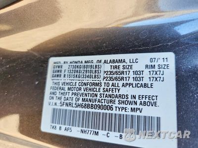 Zdjęcie 13 z 13 samochodu: 2011 HONDA ODYSSEY EXL VIN:5FNRL5H68BB090006 - miniatura