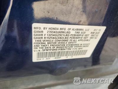 Zdjęcie 14 z 14 samochodu: 2015 HONDA PILOT EXL VIN:5FNYF4H51FB047704 - miniatura