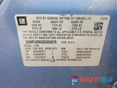Zdjęcie 13 z 13 samochodu: 2012 CHEVROLET EQUINOX LT VIN:2GNFLEEK0C6260278 - miniatura