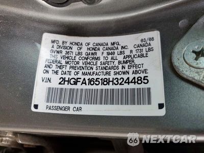 Zdjęcie 12 z 12 samochodu: 2008 HONDA CIVIC LX VIN:2HGFA16518H324485 - miniatura