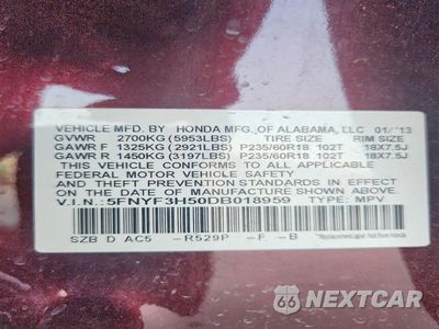 Zdjęcie 13 z 13 samochodu: 2013 HONDA PILOT EXL VIN:5FNYF3H50DB018959 - miniatura