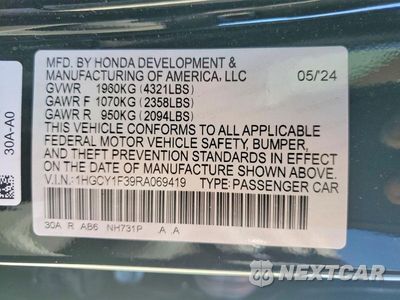Zdjęcie 12 z 12 samochodu: 2024 HONDA ACCORD EX VIN:1HGCY1F39RA069419 - miniatura