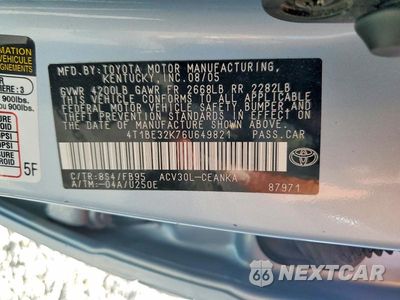 Zdjęcie 12 z 12 samochodu: 2006 TOYOTA CAMRY LE VIN:4T1BE32K76U649821 - miniatura