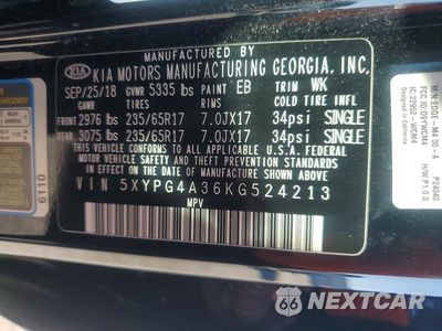Zdjęcie 13 z 13 samochodu: 2019 KIA SORENTO LX VIN:5XYPG4A36KG524213 - miniatura