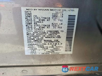 Zdjęcie 13 z 13 samochodu: 2008 NISSAN TITAN XE VIN:1N6AA07C28N347813 - miniatura