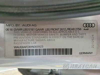 Zdjęcie 12 z 12 samochodu: 2017 AUDI A6 PREMIUM PLUS VIN:WAUG8AFCXHN000923 - miniatura