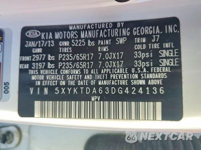 Zdjęcie 13 z 13 samochodu: 2013 KIA SORENTO LX VIN:5XYKTDA63DG424136 - miniatura