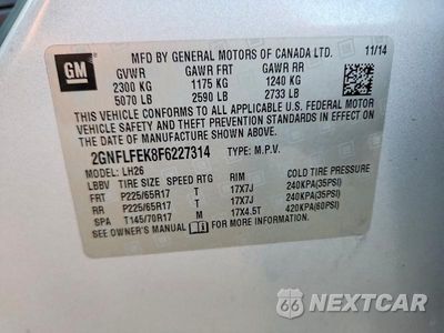 Zdjęcie 14 z 14 samochodu: 2015 CHEVROLET EQUINOX LT VIN:2GNFLFEK8F6227314 - miniatura
