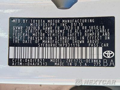 Zdjęcie 12 z 12 samochodu: 2019 TOYOTA COROLLA LE VIN:5YFBURHE1KP931116 - miniatura