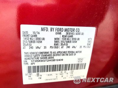 Zdjęcie 12 z 12 samochodu: 2017 FORD EXPLORER SPORT VIN:1FM5K8GT2HGB12439 - miniatura