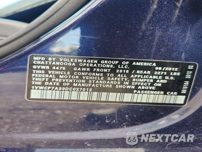 Zdjęcie 13 z 13 samochodu: 2013 VOLKSWAGEN PASSAT SEL VIN:1VWCP7A33DC027012 - miniatura