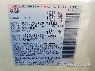 Zdjęcie 14 z 14 samochodu: 2018 NISSAN PATHFINDER PLATINUM VIN:5N1DR2MN2JC631739 - miniatura