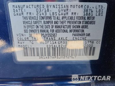 Zdjęcie 13 z 13 samochodu: 2018 NISSAN SENTRA SV VIN:3N1AB7AP5JY292967 - miniatura