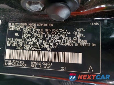 Zdjęcie 13 z 13 samochodu: 2007 TOYOTA 4RUNNER SR5 VIN:JTEBT14R570066239 - miniatura