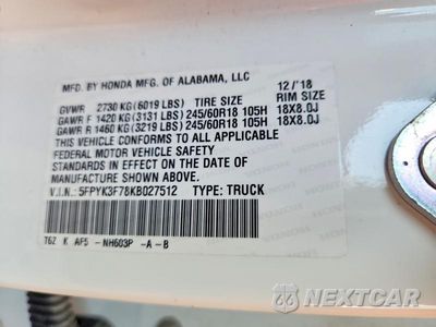 Zdjęcie 12 z 12 samochodu: 2019 HONDA RIDGELINE RTL VIN:5FPYK3F78KB027512 - miniatura