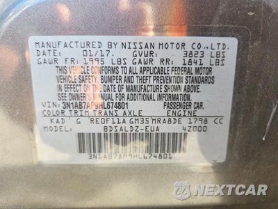 Zdjęcie 12 z 12 samochodu: 2017 NISSAN SENTRA SV VIN:3N1AB7AP9HL674801 - miniatura